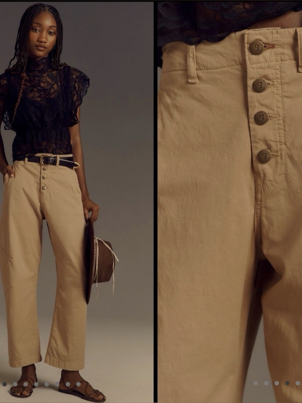 Anthropologie Pilcro Arin Pants Sz 22W Barrel Leg Button-Front Linen blend